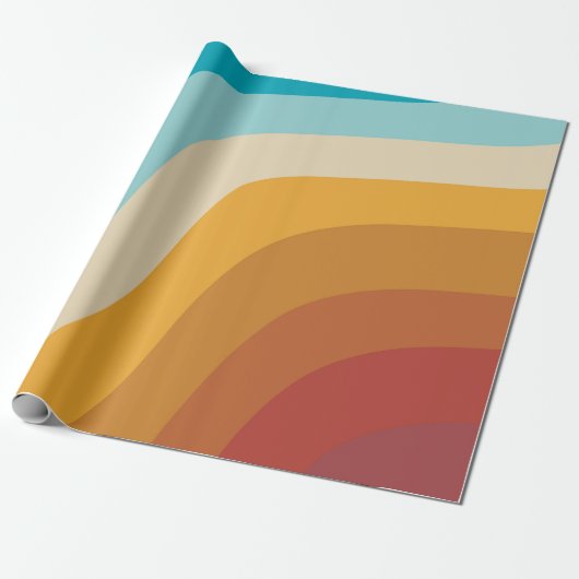 Abstracte golven voor kleurrijke Retro-regenboogre Cadeaupapier (Uitgerold)
