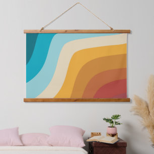 Abstracte golven voor kleurrijke Retro-regenboogre Hangend Wandkleed