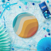 Abstracte golven voor kleurrijke Retro-regenboogre Papieren Bordje (Feest)