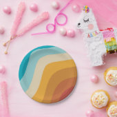 Abstracte golven voor kleurrijke Retro-regenboogre Papieren Bordje (Feest)