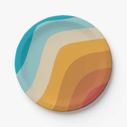 Abstracte golven voor kleurrijke Retro-regenboogre Papieren Bordje (Voorkant)