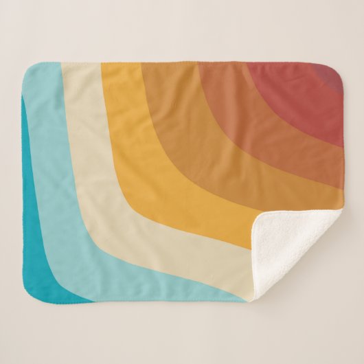 Abstracte golven voor kleurrijke Retro-regenboogre Sherpa Deken (Voorkant (horizontaal))