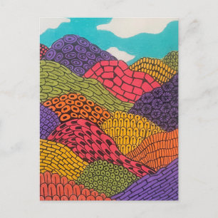 Abstracte golvende gebogen kleurpotlood landschap briefkaart