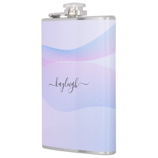 Abstracte golvende lijnen Roze Blauwe fles Heupfles (Links)