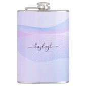 Abstracte golvende lijnen Roze Blauwe fles Heupfles (Voorkant)