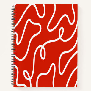Abstracte golvende lijnkunst Vette Rode Minimalist Notitieboek