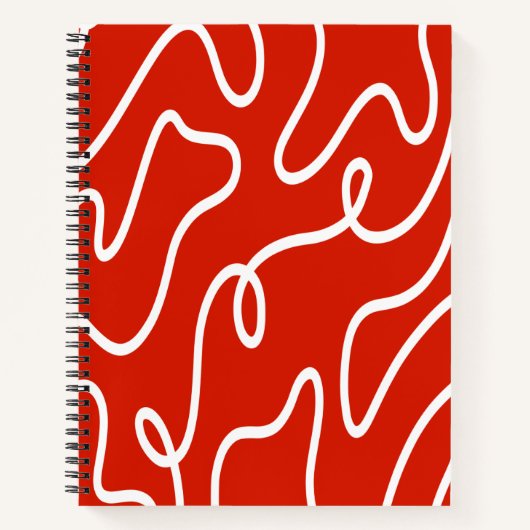 Abstracte golvende lijnkunst Vette Rode Minimalist Notitieboek (Voorkant)