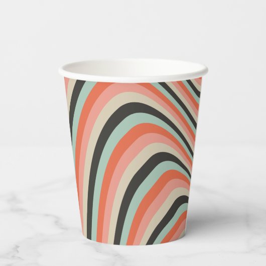 Abstracte golvende streep aqua perzik aangepaste B Papieren Bekers (Achterkant)