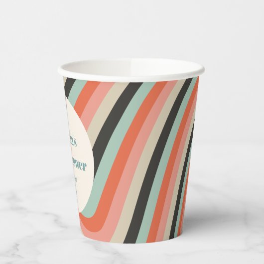 Abstracte golvende streep aqua perzik aangepaste B Papieren Bekers (Links)