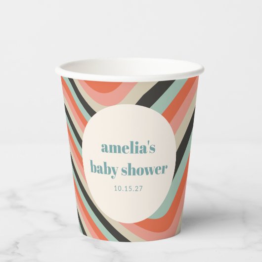 Abstracte golvende streep aqua perzik aangepaste B Papieren Bekers (Voorkant)