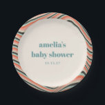 Abstracte golvende streep aqua perzik aangepaste B Papieren Bordje<br><div class="desc">Abstracte Wavy Stripes Aqua en Perzik Koraal Custom Baby shower Papier Borden</div>