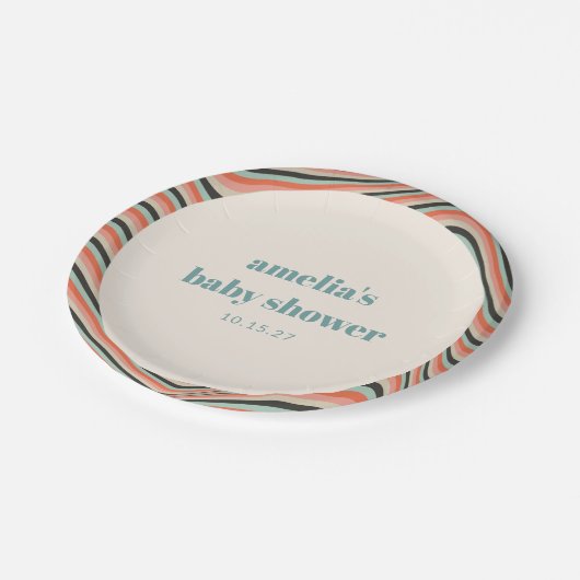 Abstracte golvende streep aqua perzik aangepaste B Papieren Bordje (Gekanteld)