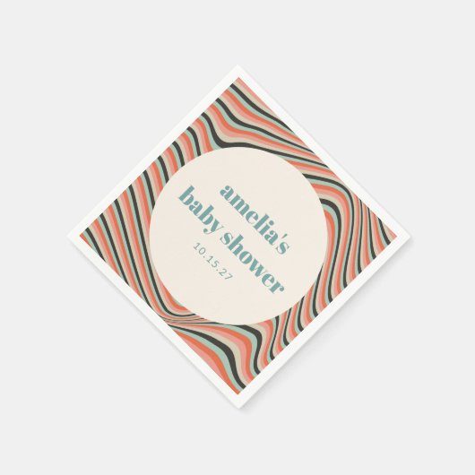 Abstracte golvende streep aqua perzik aangepaste B Servet (Hoek)