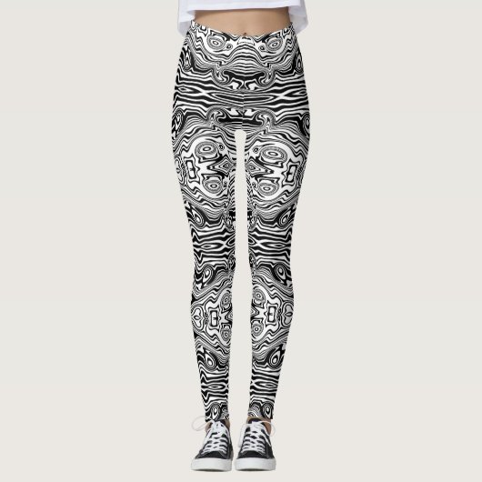 Abstracte golvende zwart witte Leggings Kies kleur (Voorkant)