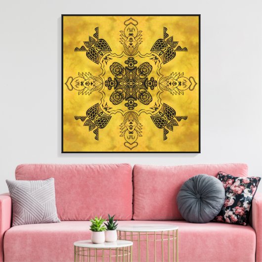 Abstracte Gothic Tribal Line Tekening Herhalingspa Canvas Afdruk (Insitu (Woonkamer))