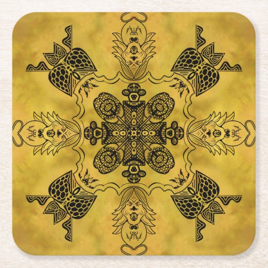 Abstracte Gothic Tribal Line Tekening Herhalingspa Kartonnen Onderzetters (Voorkant)