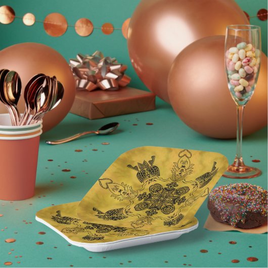 Abstracte Gothic Tribal Line Tekening Herhalingspa Papieren Bordje (Multi)