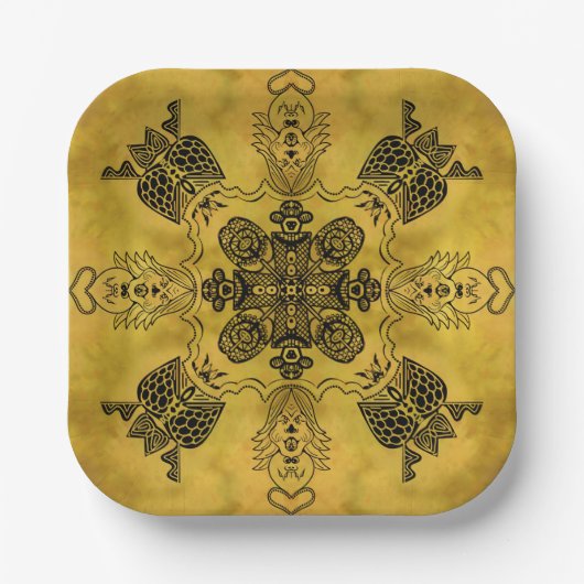 Abstracte Gothic Tribal Line Tekening Herhalingspa Papieren Bordje (Voorkant)