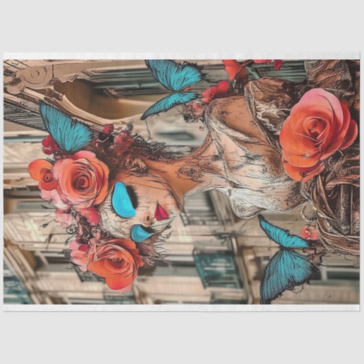 Abstracte Gotische Gargoyle Blue Butterfly Decoupa Tissuepapier (Voorkant)