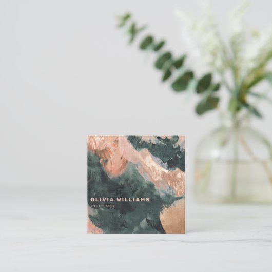 Abstracte Gouache geschilderd groen blush social m Vierkante Visitekaartje (Staand voorkant)