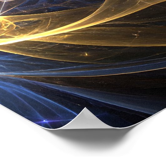 Abstracte Goud Blauw Fractal Energie Kunst Poster (Hoek)