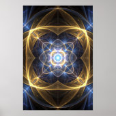 Abstracte Goud Blauw Fractal Energie Kunst Poster (Voorkant)