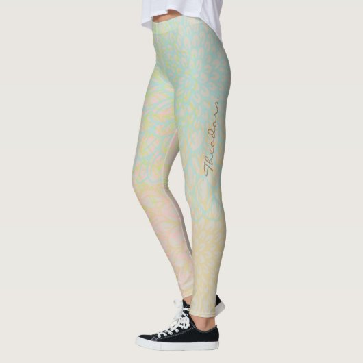 Abstracte goudblauwe bloem leggings (Links)