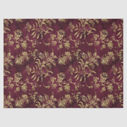 Abstracte goudbloemen op de rode decoupage tissuepapier (Voorkant)