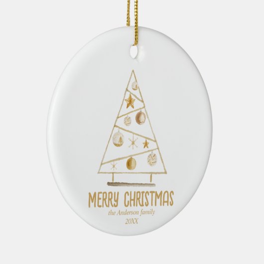 Abstracte goudboom vrolijk kerstfeest keramisch ornament (Rechts)