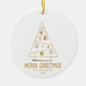 Abstracte goudboom vrolijk kerstfeest keramisch ornament (Voorkant)
