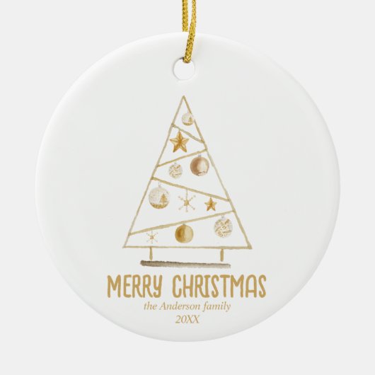 Abstracte goudboom vrolijk kerstfeest keramisch ornament (Voorkant)