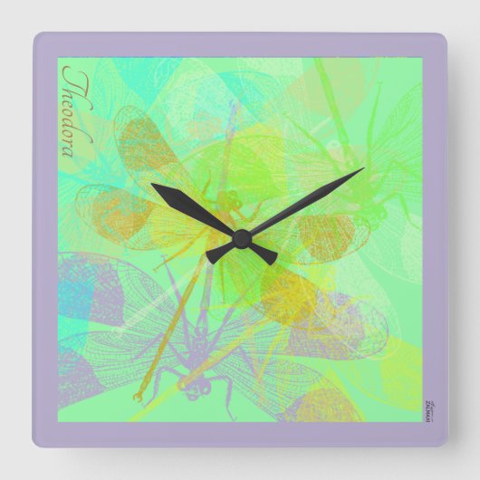 Abstracte gouddragonfly blauwe pasta vierkante klok (Voorkant)