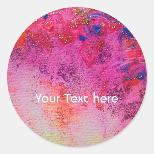 ABSTRACTE GOUDE ZWEEFSELS, PINK FUCHSIA RED BLUE F RONDE STICKER (Voorkant)