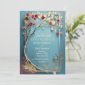 Abstracte gouden appelboom bruiloft save the date (Staand voorkant)