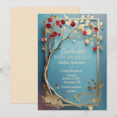 Abstracte gouden appelboom bruiloft save the date (Voorkant / Achterkant)
