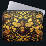 Abstracte gouden bij. Golden florale insectenpatro Laptop Sleeve<br><div class="desc">Abstracte gouden bijen en gouden florale laptophoes in zwarte gele kleur.</div>