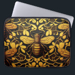 Abstracte gouden bij. Golden florale insectenpatro Laptop Sleeve<br><div class="desc">Abstracte gouden bijen en gouden florale laptophoes in zwarte gele kleur.</div>