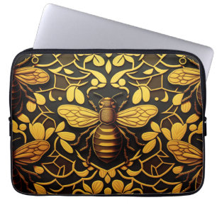 Abstracte gouden bij. Golden florale insectenpatro Laptop Sleeve