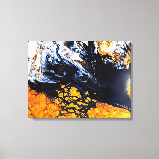 Abstracte gouden, blauwe en witte acrylverf canvas afdruk (Voorkant)