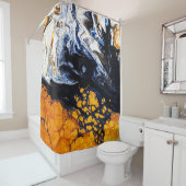 Abstracte gouden, blauwe en witte acrylverf douchegordijn (In situ)