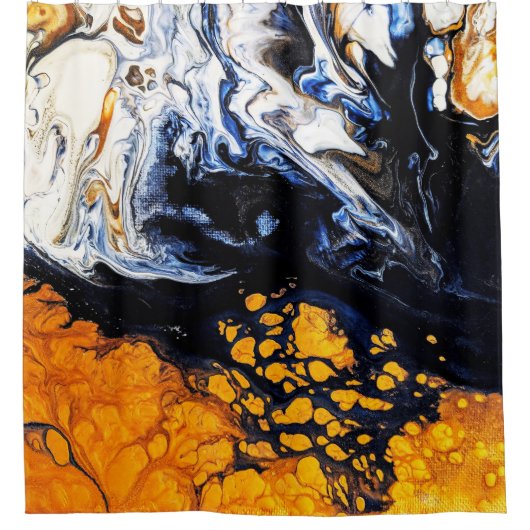 Abstracte gouden, blauwe en witte acrylverf douchegordijn (Voorkant)