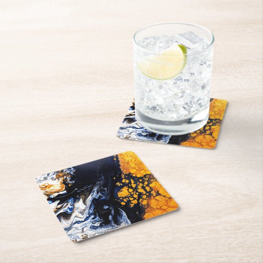 Abstracte gouden, blauwe en witte acrylverf kartonnen onderzetters (Insitu)