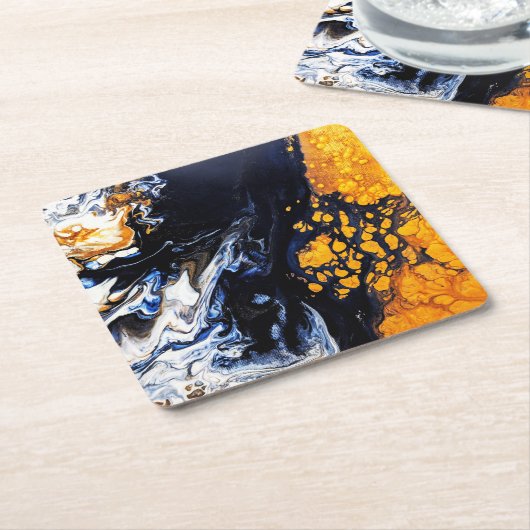 Abstracte gouden, blauwe en witte acrylverf kartonnen onderzetters (Schuin)