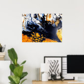 Abstracte gouden, blauwe en witte acrylverf poster (Thuiskantoor)