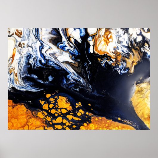 Abstracte gouden, blauwe en witte acrylverf poster (Voorkant)