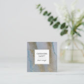 Abstracte Gouden Blauwe Shimmer Alcoholinkt Vloeib Vierkante Visitekaartje (Staand voorkant)
