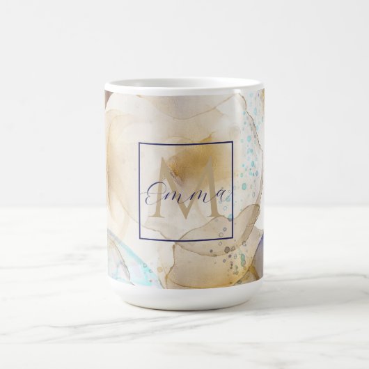 Abstracte gouden blauwe vlecht schilderen koffiemok (Center)