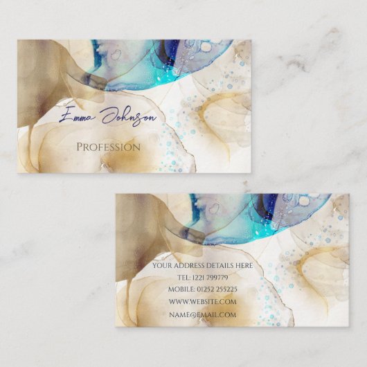 Abstracte gouden blauwe vlecht schilderen visitekaartje (Voorkant / Achterkant)