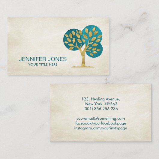 Abstracte gouden boom met waterverf cirkels visitekaartje (Voorkant / Achterkant)