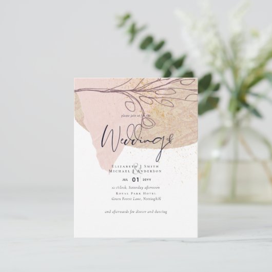 Abstracte gouden bruiloft nodigt goedkope budgette kaart (Staand voorkant)